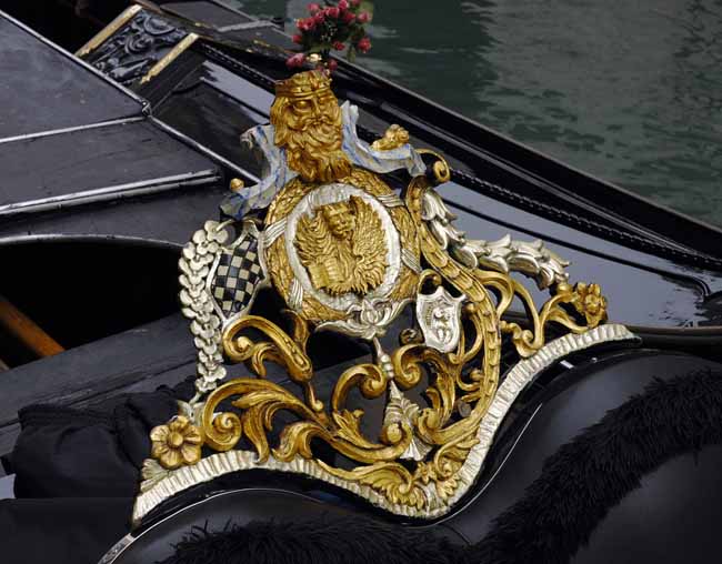 Gondola details: Neptune and St. Mark (the profane and the sacred) - Gondolas in Venice, JBLArts photography