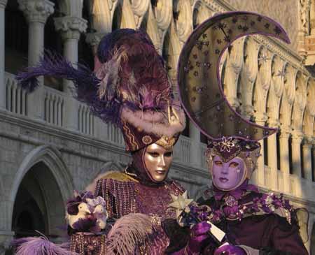 Two extravagant masks with a moon-shape hat - Masks at the Venice Carnival, JBLArts photography
